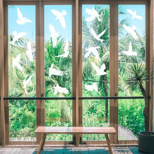 VABNEER 9 Blätter 18 Stücke Vogelschutz Fenster, 8-25CM Vogelaufkleber für Fensterscheiben Fensterbilder zum Schutz vor Vogelschlag, Weiß