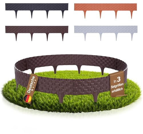 BooGardi Rabattkant plast rottinglook 4 färger 80 cm x 9,5 cm 5/10/20 set – brunt set om 20 – flexibel rabattkant – rabattkant trädgård – klippkant gräsmatta inramning
