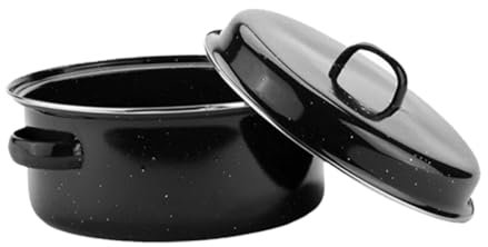 Mikinona Ergonomische Doppelgriffe Emaille-Grillpfanne 24cm Bräter Topf für Haushalt Restaurant Kochzubehör