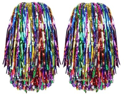 2Pcs Cheerleading Pom Poms - Pompoms Cheer for Boy Girl School Sports Dance Games Team Spirit Cheer Rainbow