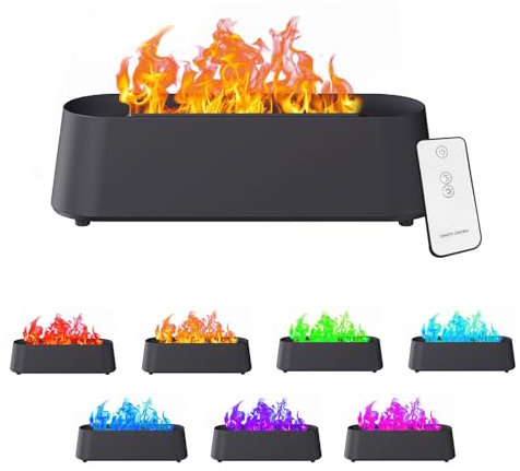 7 Colores Difusor Aceites Esenciales Efecto llama, Humidificador Aceites Esenciales 300ml Humidificador Aceites Esenciales Efecto llama, Mando Distancia para Hogar Oficina, Apagado Automático Sin Agua
