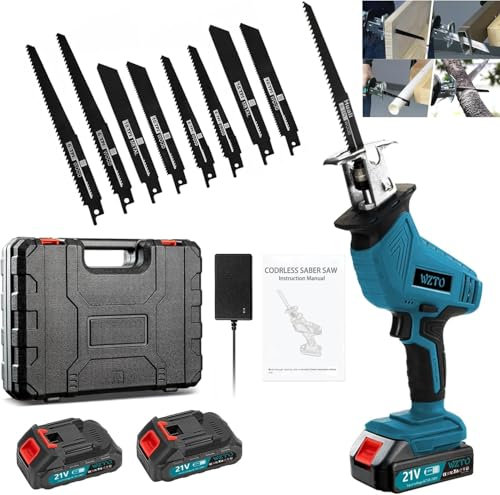 Reciprocating Saw 21V,0-4000 RPM Variable Speed Cordless Reciprocating Saws,Electric Saws with 8 Saw Blades,2x2000mAh Batteries,Fast Charger,LED Light,Tool-Free Blade Change for Wood Metal PVC Cutting