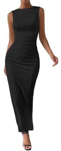 Zesoyne Womens Maxi Dress Sexy Sleeveless Bodycon Round Neck Elegant Long Dresses for Party Wedding Cocktail XS Black