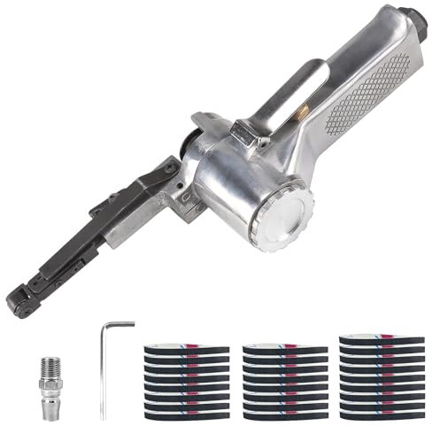 Ponceuse à Bande Pneumatique, Robuste et Facile à Utiliser, Ponceuse à Doigts, la Poignée Peut Pivoter à 360°, Ponceuse à Bande Pneumatique, pour Poncer, Affûter et Enlever la Rouille (argent)
