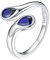 Bestyle Ring Silber 925 Damen Offen Verstellbare Ring Blauer Stein Einfacher Ring Teardrop Chunky Rings Silver Frauen Stressring mit Geburtsstein Saphir