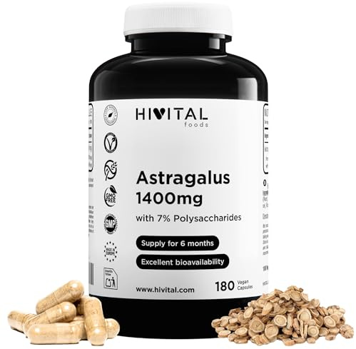 Astrágalo 1400 mg. 180 cápsulas veganas para 6 meses de tratamiento. Extracto Natural de Astragalus con 7% Polisacáridos. Fabricado en España por HIVITAL