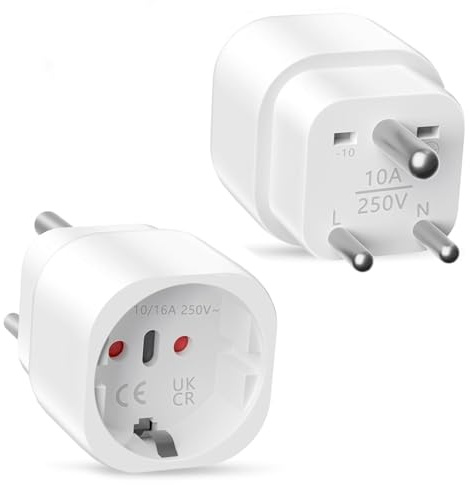 Oliveria Indisk kontaktadapter, 2 delar 2-stifts adapter kontakt 2 stift Spanien till 3 stift Indien, typ D-kontaktadapter för Sri Lanka, Nepal, , Libanon, Ghana, Myanmar, Senegal