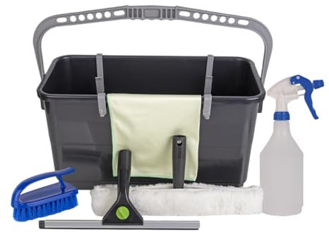 Avern Window Cleaning Kit 3-in 1 Professional Window Washing Set Equipment Home Household 24l Bucket, T Bar, Window Squeegee,Brush, Trigger & Glass Cloth