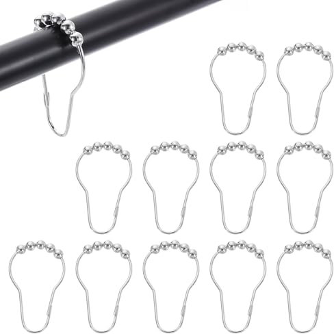 sourcing map 12Pcs Shower Curtain Hooks, Metal Roller Balls Glide Shower Rings, Curtain Rolling Shower Lock Hooks for Rust Proof Smooth Gliding, Silver