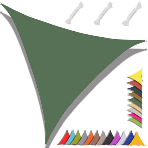 MAJINGC Vela ombreggiante triangolare, 2 x 2 x 2 m, impermeabile, 95% protezione dai raggi UV, per giardino, patio, piscina, esterni, con corda, verde scuro