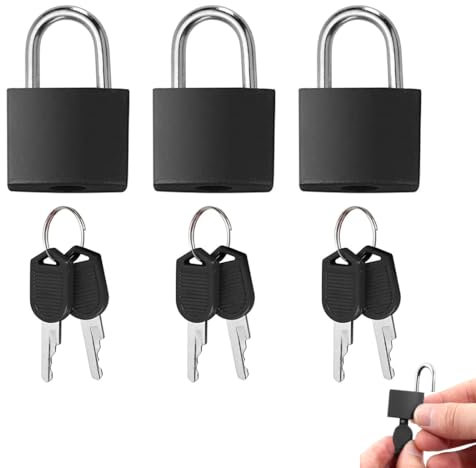 HABNI 3 Pcs Petit Cadenas, Avec 2 Clés, Cadenas Pour Bagages, Mini Cadenas À Bagage Pour Bagage Valise, Pour Voyage/Valise/Casiers, Noir (35X23Cm)