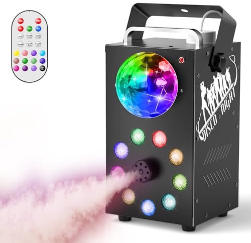 Máquina De Humo con Bola de Discoteca,Máquina de Humo con Efecto de Luz RGB de 9 LED,Mini Máquina de Humo de 700W con Función de Ciclo Automático con Control Remoto Inalámbrico Para Fiesta de Discotec