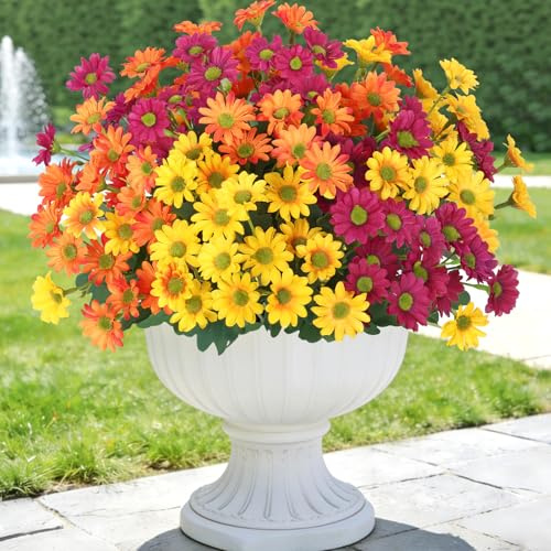 Weldomcor 6 buntar konstgjorda höstblommor för utomhus konstgjorda blommor höstdekoration UV-resistent konstgjorda blommor som äkta höstdekoration för vardagsrum, fönsterbräda, balkong, bord