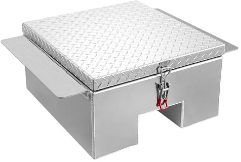 VEVOR Coffre à outils pour benne de camion, 770 x 610 x 310 mm, boîte à outils pour camion robuste en aluminium avec plaque diamantée, coffre de rangement charge 100 kg, pour pick-up, remorque, argent