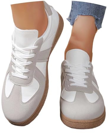Zapatillas de deporte para mujer, estilo retro, zapatillas de tenis y skateboarding, clásicas, con cordones, suela de goma, zapatillas deportivas ligeras, para caminar de calle, gris, 37 EU