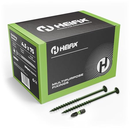 Heifix Decking Screws Pozi Countersunk - FREE Screw Bit Included (QTY 200, 4.5 x 75mm)