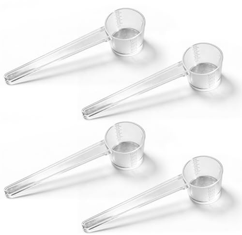 Juego de 4 cucharas medidoras transparentes (11 cm) – Cucharas dosificadoras de alta calidad con doble escala 1-5 g y 2-10 ml para medir con precisión polvo y líquidos, ideal para hornear y cocinar