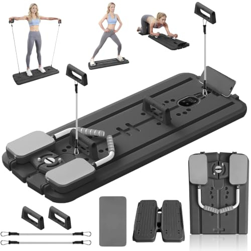 Tabla de Pilates en Casa,Pilates Reformer Multifuncional,Pilates Board | Maquina Abdominales Plegable,Cuerda de Tensión,Reformer Pilates Maquina con Push Up para Ejercicio en Casa