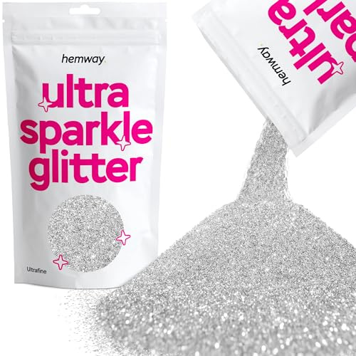 Hemway Ultra Sparkle Glitter Silver 100g | Glitter for Arts & Craft, Makeup, Nail Art, Crafting, Card Making, Sparkle Decoration