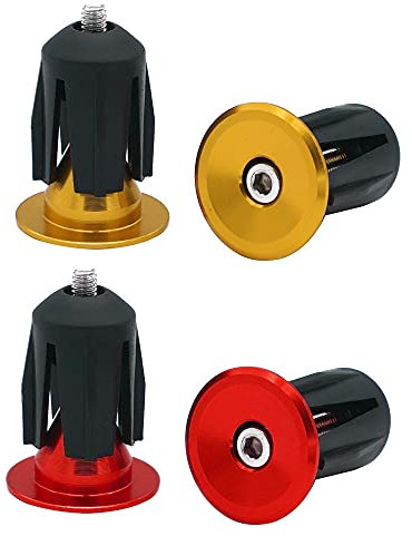 QitinDasen 2 Paar Lenkerstopfen Endstopfen, Fahrrad Lenker Endkappen, für Rennrad, MTB, BMX (Golden + Rot)