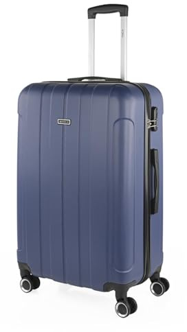 ITACA - Valigia 23Kg da stiva capiente Valigia rigida XL con ruote silenziose Trolley Grande Rigido leggero ideale per viaggi lunghi con Lucchetto a combinazione, Cowboy blu