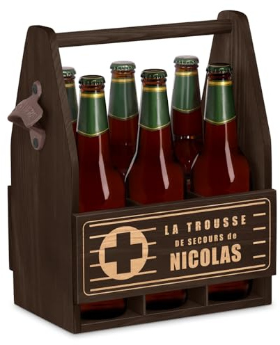 Maverton Porte Bouteille en Bois pour Lui - Range Bouteille avec Gravure - pour 6 Bouteilles - Idee Cadeau Homme Anniversaire - Cadeau Personnalisé pour Bière - Casier à bière pour Homme - Secours