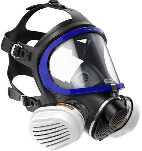 Dräger X-plore 5500 Atemschutz-Vollmaske mit auswechselbaren A1B1E1K1 Hg P3 R D Kombinations-Filtern gegen Gase, Dämpfe und Partikel