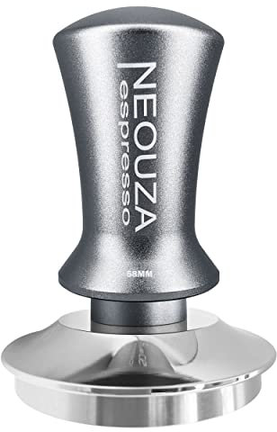 NEOUZA Espressotamper 58 mm, fjädrad, kaffemaskintillbehör, anti-stick-självutjämning, raffinerat handtag, platt bas i rostfritt stål