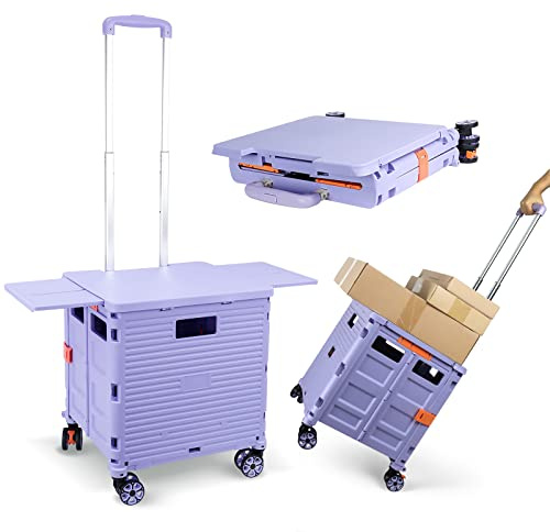 Chariot de Courses Pliable, Housse coulissante magnétique rétractable, Chariot en Plastique Pliable avec 4 Roues, 55 kg, pour Le Camping, Les Courses, Le Transport,la boîte de Rangement sur roulettes