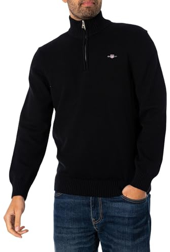 GANT Herren Casual Cotton Halfzip Pullover, Schwarz, M EU