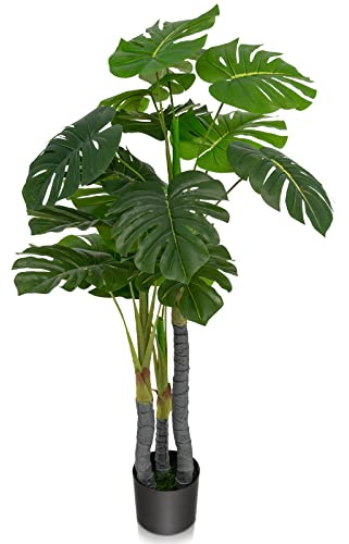 COSTWAY 120 cm konstgjorda växter Monstera Deliciosa, konstträd grönt med 20 blad och plastkruka, konstgjord växt för hem och kontor och restaurang, inredning