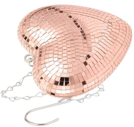 AOKWAWALIY discohjärta glasdekoration för fest (roséguld) hänge discokula hängande discokula dekoration present present diskokula av glas dekorativ spegelkula avslutningsboll