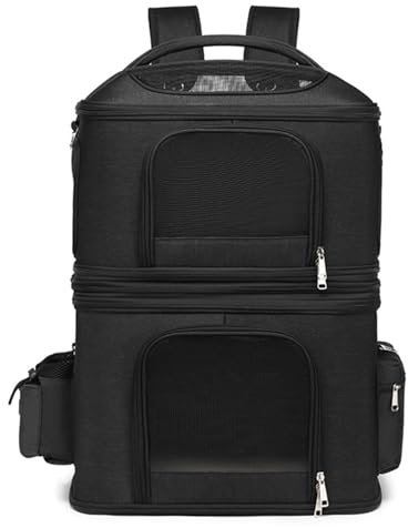 Katzentrage, Doppelter Katzenrucksack für 2 Katzen, Katzen-Reisetrage mit Hervorragender Belüftung für Reisen, Wandern, Camping (Black)