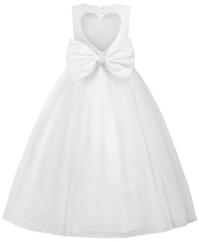 JerrisApparel Robe Fille Tulle sans Manches Dos Cœur Taille Perles Demoiselle Cérémonie Mariage Communion