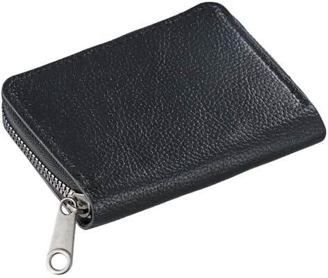 QINGZY Porte Carte Bancaire Cuir Homme Femme, Range Carte de Crédit Fermeture Eclair, Portefeuille Anti Piratage, Credit Card Holder Small, Contient Jusqu'à 20 Cartes pour ID, Banque, Affaires (Noir)
