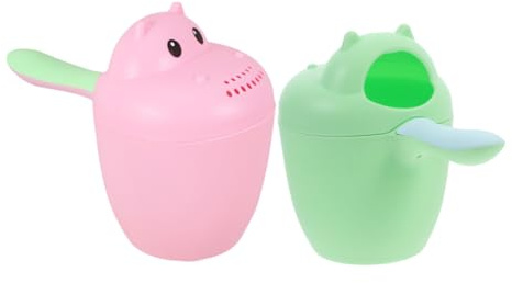 Hemobllo Vaso Para Lavar El Cabello Ñiño y Enjuagador De Baño Infantil, Diseño Grande Hipopótamo Verde y Rojo, Material Plástico Seguro, Uso Baño y Ducha, Apto Para Niños, Set 2 Unidades