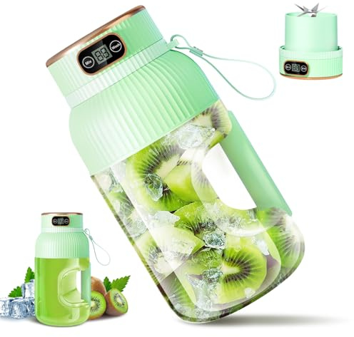 【Upgraded】Fine Life Pro Tragbarer Mixer & Smoothie Maker, 1200ML Becher mit Auslaufsicherem Deckel & Trinköffnung, Leistungsstark, Kabellos & Wiederaufladbar, (green)