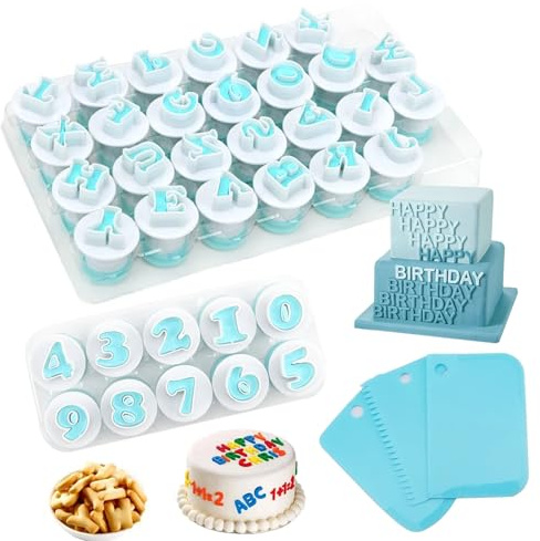 39PCS Alphabet Cookie Cutter, Letters Fondant Cake Decorating, Fondant Letter Cutters, Icing Letter Cutters with Scraper for Wedding Birthday Christmas Baby Shower Party Cake Decoration(A-Z&1-10)