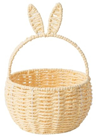 Genérico Cesta Mimbre Pequeña para Huevos de Pascua, Easter Basket Y Orejas de Conejo Y Asa, Cestas Niño de Flores de Boda, Artesanal Canasta Tejida de Paja, Decoración de Estilo Rústico