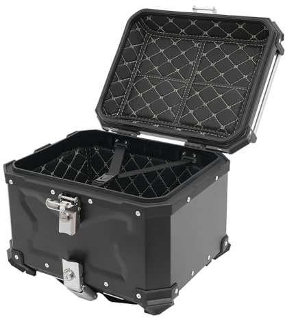 POTYYH Motorrad Topcase, 45L Universal Aluminium Motorradkoffer wasserdichte Motorrad-Heckbox mit 2 Schlüssel für Helme, Regenmäntel und Handschuhe, 41x33x30.5cm
