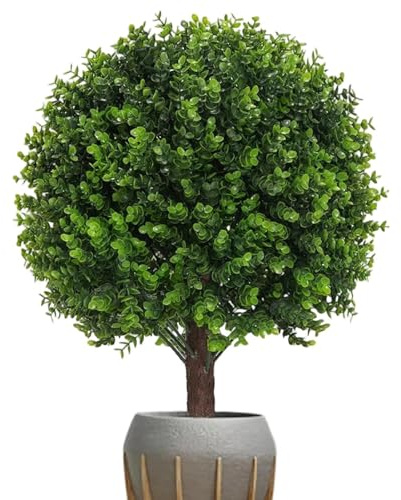 Arbusto di bosso artificiale da 60 cm, con picchetto, resistente ai raggi UV e alle intemperie, arbusto artificiale realistico per esterni, giardino, balcone e porta di casa, pianta sempreverde per