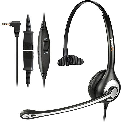 Wantek Cuffie Telefono Cordless Monoaurale con Microfono a Cancellazione del Rumore, Auricolare Call Center per Gigaset C430 C610 S79H Panasonic Cisco Polycom con Jack 2,5 mm(Y600QJ25)