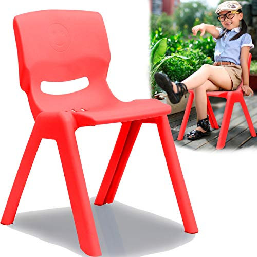 Kinderstuhl mit gummierten Füßen bis 100kg belastbar stapelbar und kippsicher Indoor und Outdoor geeignet (aus Kunststoff) (Rot)