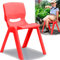Kinderstuhl mit gummierten Füßen bis 100kg belastbar stapelbar und kippsicher Indoor und Outdoor geeignet (aus Kunststoff) (Rot)