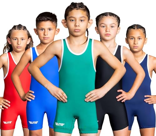 Elite Sports Kids Wrestling Youth Singlet, Standard Boys Wrestling Singlet (Green, Medium)