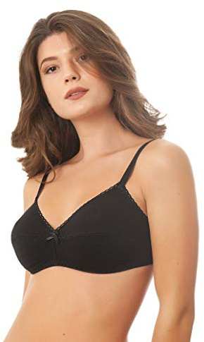 Istintiva Laura – Reggiseno Senza Ferretto in Puro Cotone Anallergico ad Elevato Comfort | Coppe morbide Non Imbottite | Spalline Regolabili | Nero, Taglia 6C