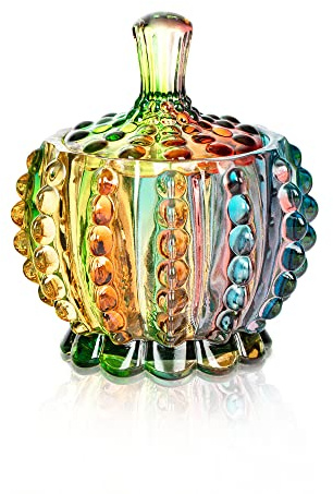 Joeyan 6 oz Colorful Embossed Glass Jars with Lid - Crystal Glass Candy Dishes - Iridescent Candy Jars Jewelry Box for Wedding, Party, Buffet Decorative