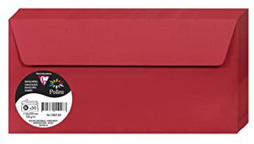 Clairefontaine 120015C - Packung mit 50 Briefumschlägen Pollen, Format DL 11x22cm, 120g, ideal für Einladungen und Korrespondenz, Himbeer, 1 Pack