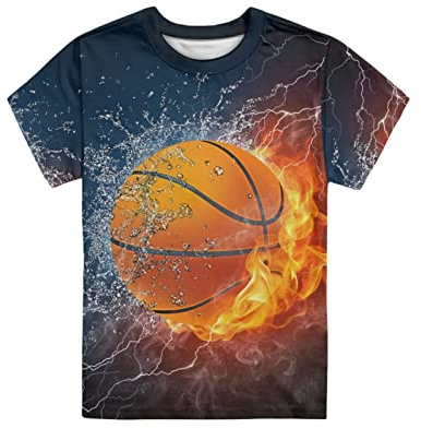 Belidome Water Fire Basketball Boys T-Shirt Boys 9 10 Years Athletic Sports Short Sleeve Shirt Running Soft Tshirts Summer Top Tees Breathable Back to School