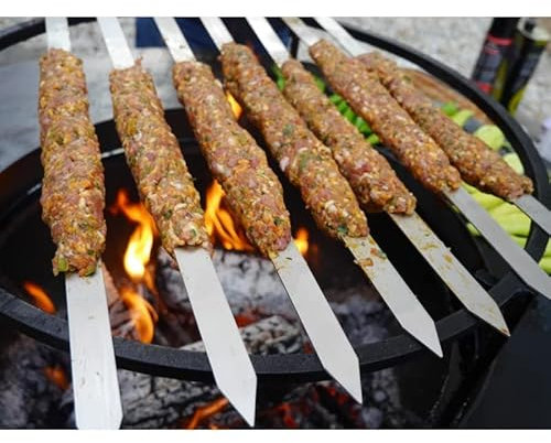 JD Europe 6 spiedini per barbecue turco Adana Kebab, in acciaio inox, piatti, larghi, lunghezza 57,5 cm, larghezza 2,4 cm e spessore 2,5 mm